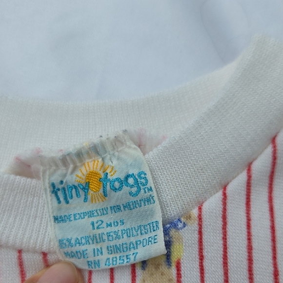 Vintage Red Baby Overalls with Bear Patch and Striped Sweater - Picture 2 of 8